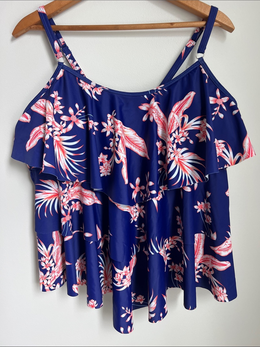 Navy Floral Ruffle Tankini Top Swim Beach Pool Summer Size 3XL